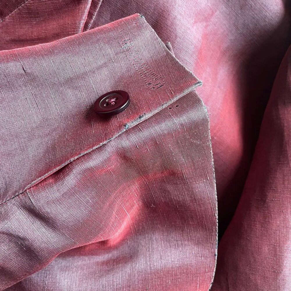 Romeo Gigli 1990s Vintage Iridescent Burgundy Linen & Silk Organza Jacket - Picture 10 of 10